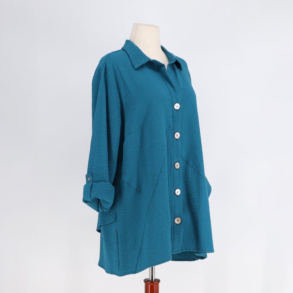 SOFT SURROUNDINGS Marianna Crinkle Tunic Top in Teal Blue Size 1X - Picture 2 of 6